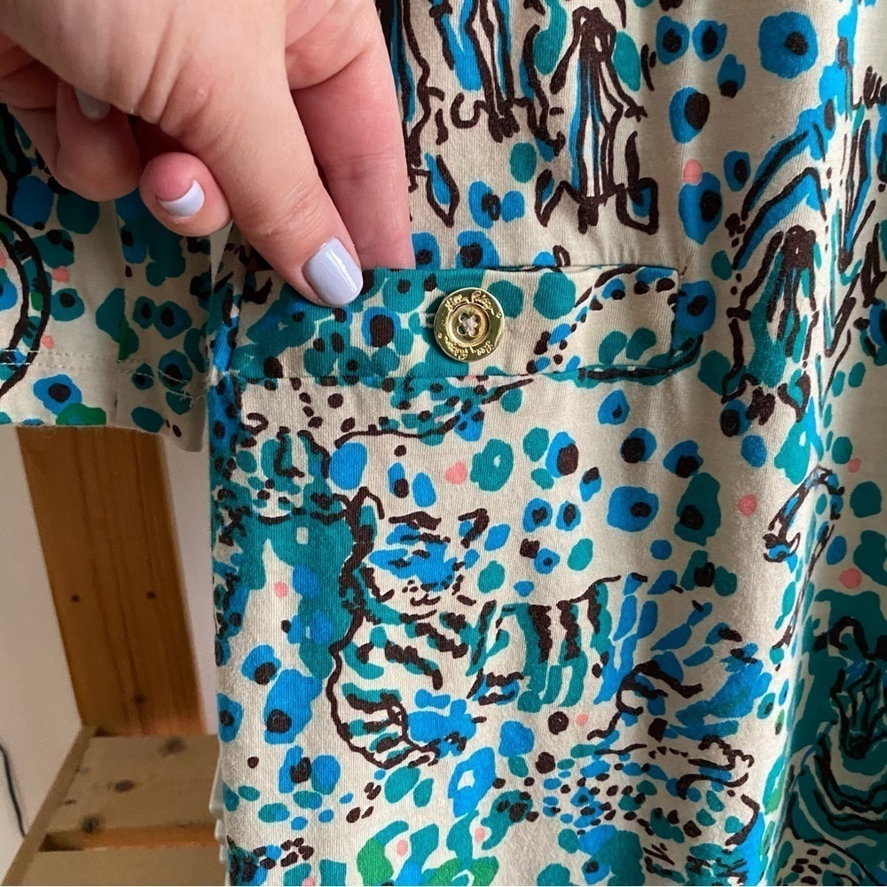 Lilly Pulitzer Blue Beige Corine Dress Sea Oat Escapades Medium - Picture 9 of 16